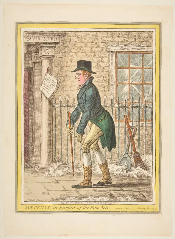 Maecenas, in pursuit of the Fine Arts.–Scene, Pall Mall; a Frosty Morning Wall Art by James Gillray - High-Resolution Digital Print
