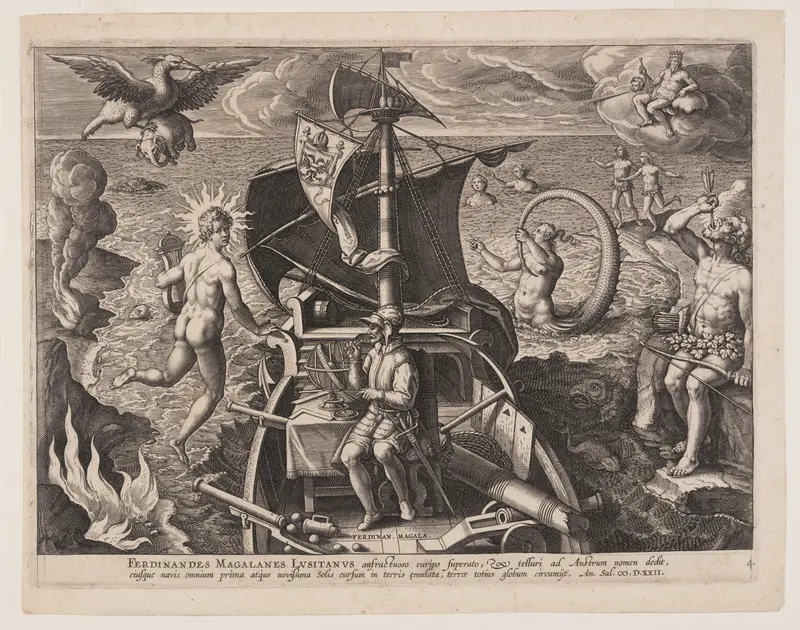 Magellan Seated on Deck, from Americae Retectio