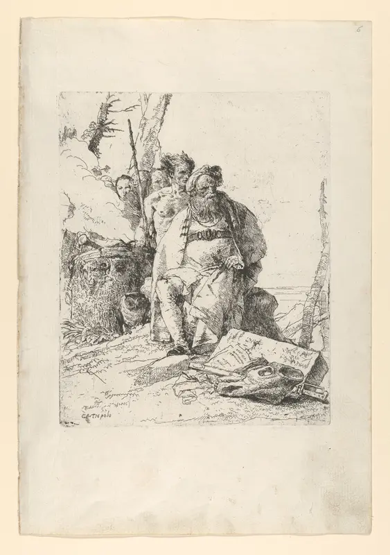 Magician with four Figures near a smoking Altar, from the Scherzi Wall Art by Giovanni Battista Tiepolo - High-Resolution Digital Print