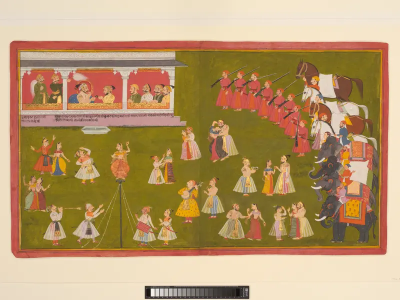 Maharana Amar Singh II, Prince Sangram Singh and Courtiers Watch a Performance Wall Art by Unknown - High-Resolution Digital Print