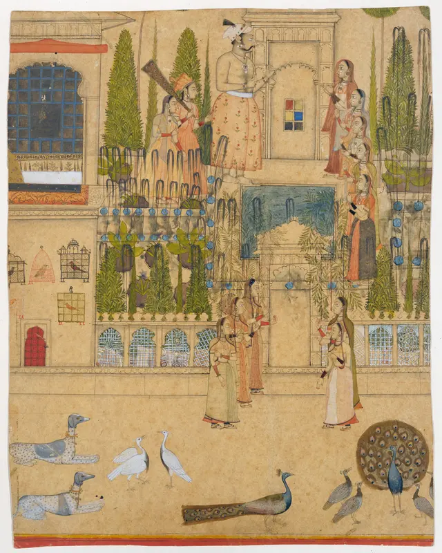 Maharana Amar Singh II with Ladies of the Zenana outside the Picture Hall at Rajnagar Wall Art by Stipple Master - High-Resolution Digital Print