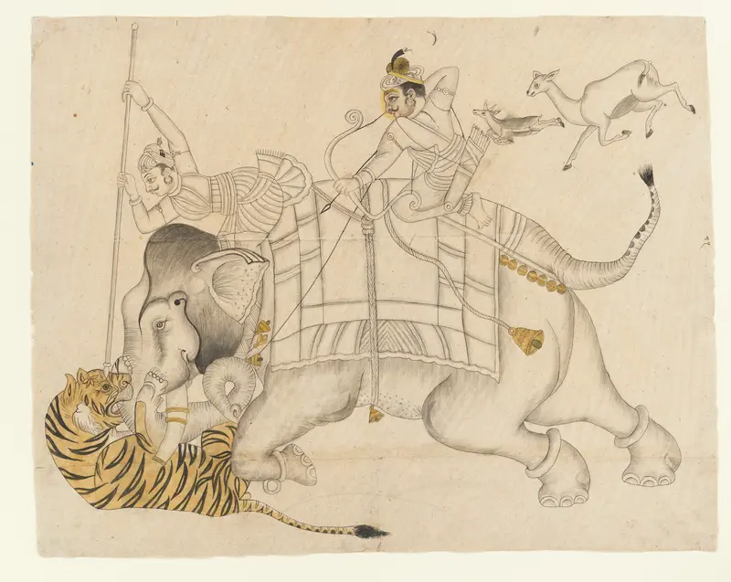 Maharao Shatru Sal II (1866–89) Hunting a Tiger Wall Art by Unknown - High-Resolution Digital Print