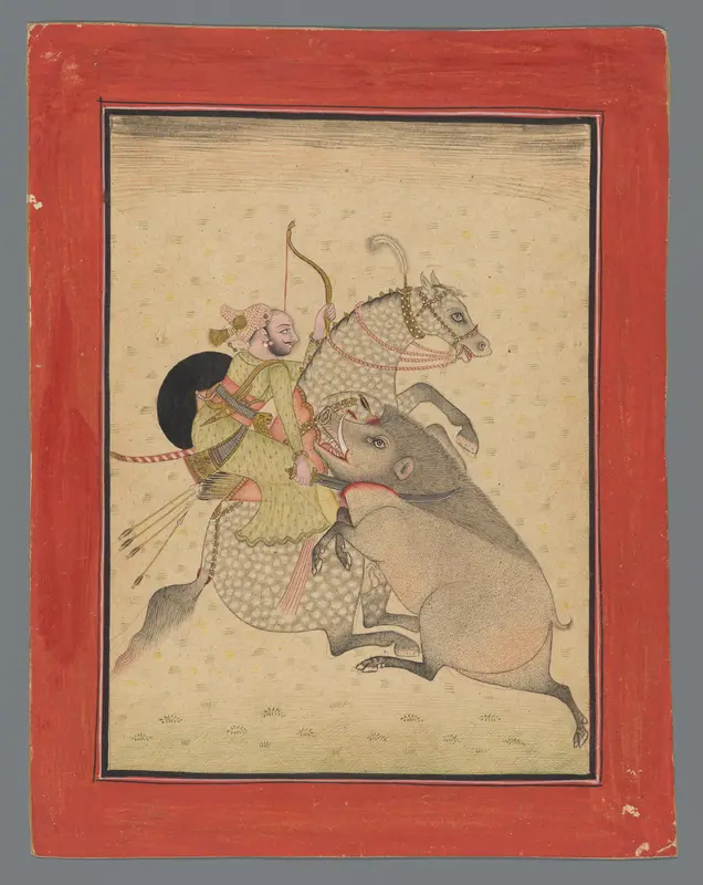Maharao Umed Singh of Bundi killing a boar Wall Art by anonymous - High-Resolution Digital Print