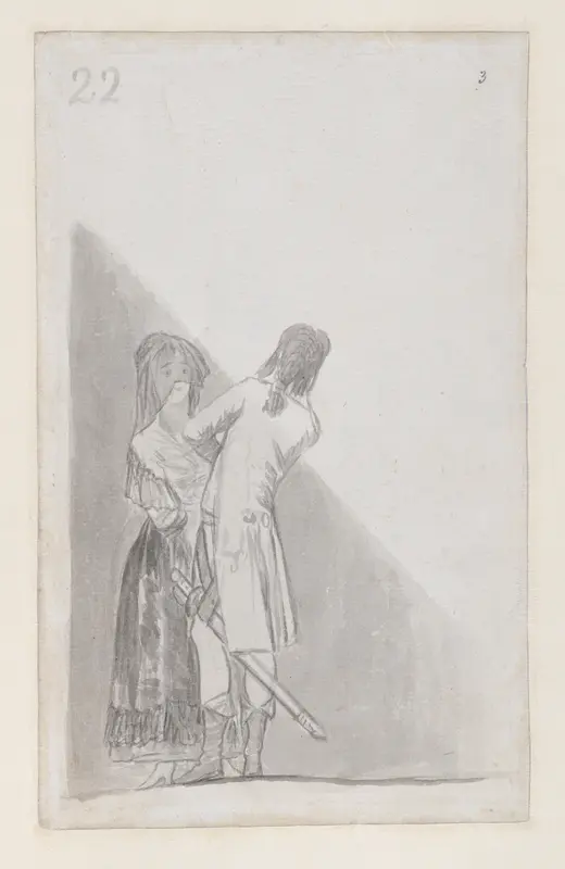 Maja and an officer; folio 22 (verso) from the Madrid Album "B"