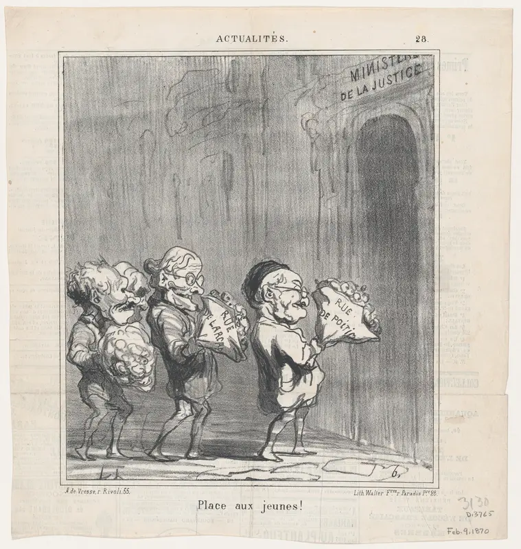 Make room for the young!, from 'News of the day,' published in Le Charivari, February 9, 1870 Wall Art by Honoré Daumier - High-Resolution Digital Print