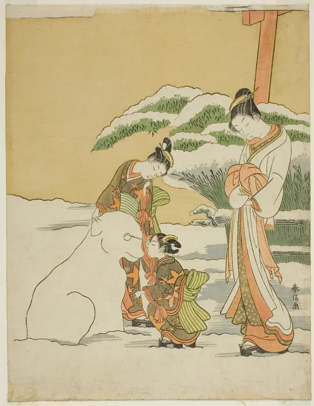 Making a Snow Dog Wall Art by Suzuki Harunobu - High-Resolution Digital Print