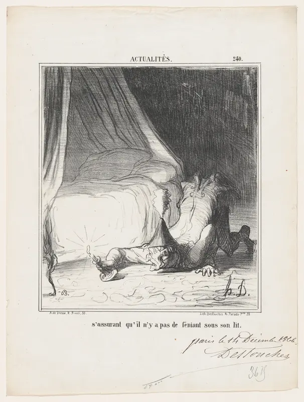 Making sure that there is no Fenian under his bed, from 'News of the day,' published in Le Charivari, December 21, 1866 Wall Art by Honoré Daumier - High-Resolution Digital Print