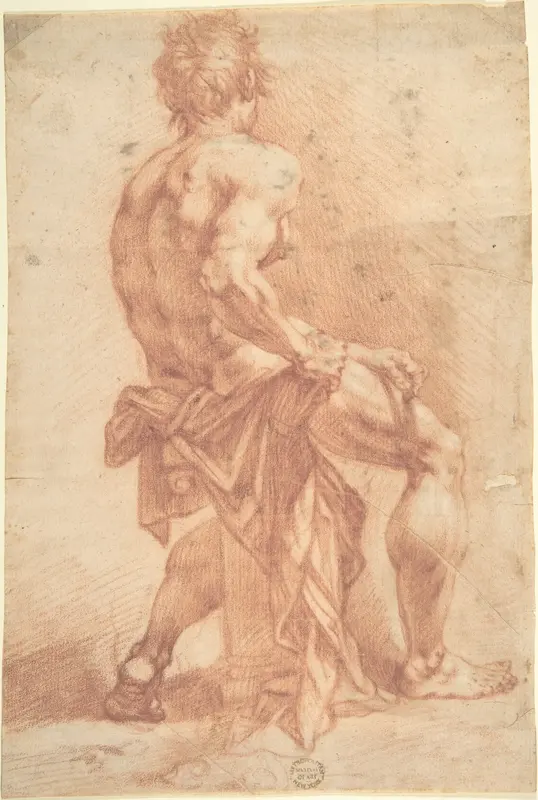 Male Figure Seated on a Column Wall Art by Anonymous, Italian, 18th century - High-Resolution Digital Print