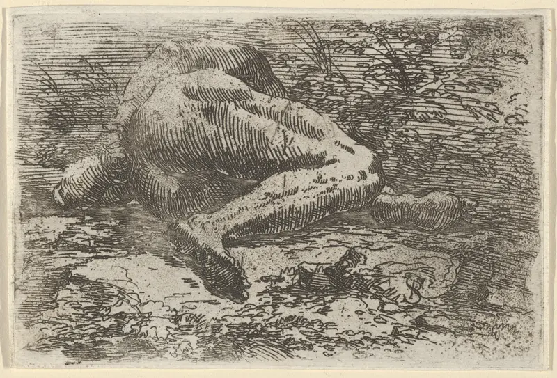 Male nude lying on his side with his right arm behind his back Wall Art by Salvator Rosa - High-Resolution Digital Print