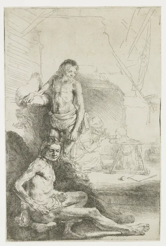 Male nude, seated and standing Wall Art by Rembrandt van Rijn - High-Resolution Digital Print