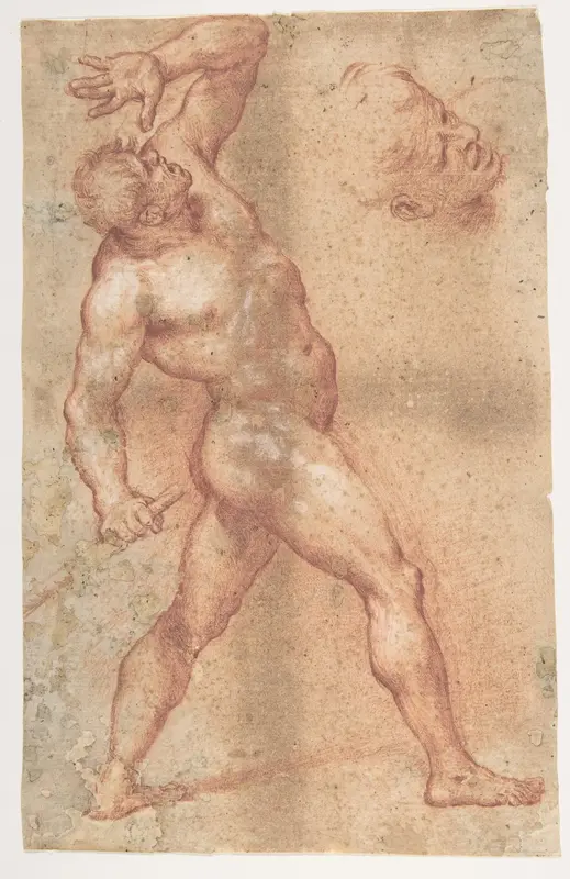 Male Nude with Left Arm Upraised, and a Further Study of His Head Wall Art by Aniello Falcone - High-Resolution Digital Print