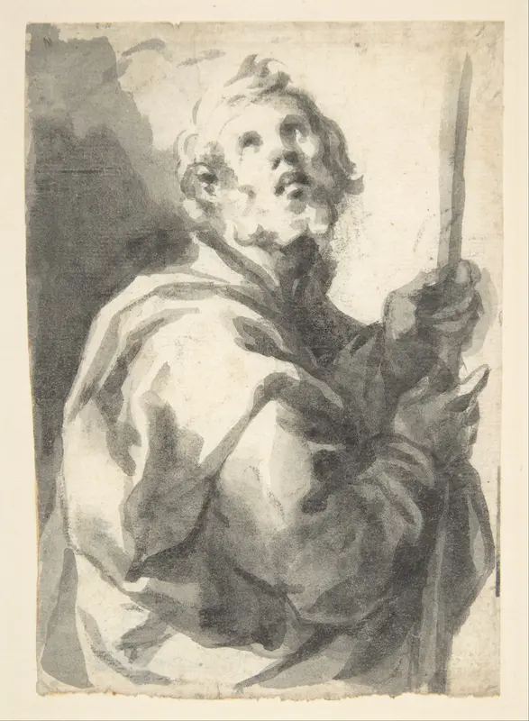 Male Saint with Staff, Half-Figure Wall Art by Francisco Herrera, the Younger ("El Mozo") - High-Resolution Digital Print
