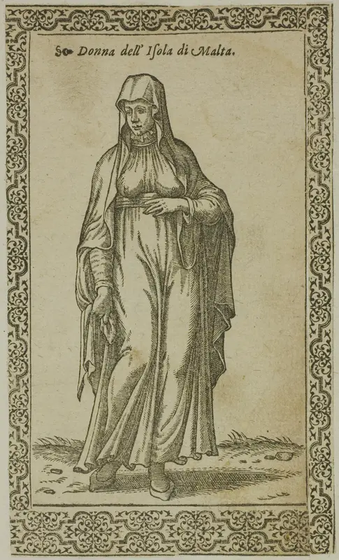 Maltese Woman from Le Navigationi nella Turchia, plate 61 from Woodcuts from Books of the XVI Century Wall Art by Assuerus Jansz Van Londerseel - High-Resolution Digital Print