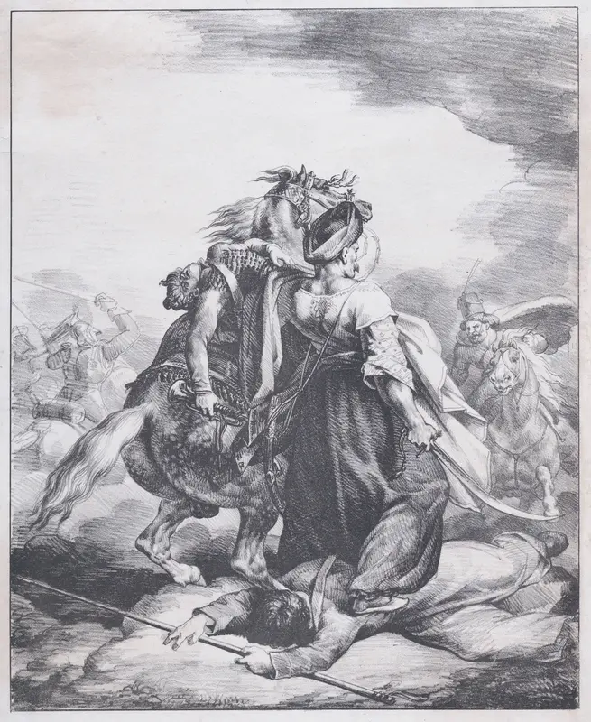 Mamluk Defending a Wounded Trumpeter Wall Art by Théodore Géricault - High-Resolution Digital Print