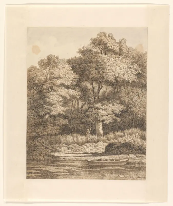 Man aan een waterkant in Overveen Wall Art by Unknown - High-Resolution Digital Print