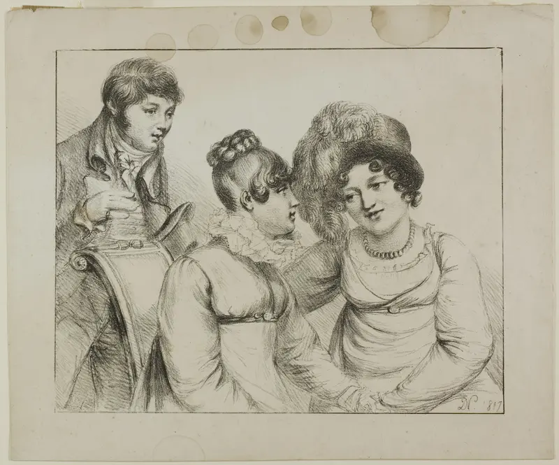 Man and Two Women Conversing