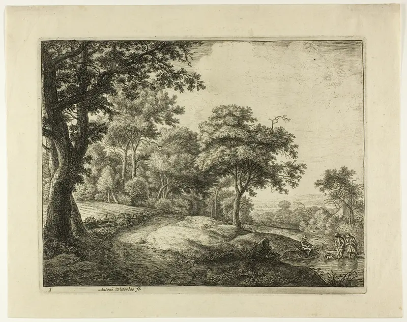 Man and Woman Crossing the Stream Wall Art by Anthonie Waterloo - High-Resolution Digital Print