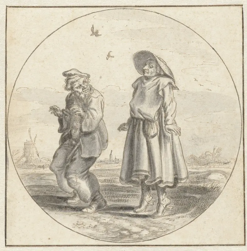 Man and Woman Imitating Birds Wall Art by Adriaen Pietersz van de Venne - High-Resolution Digital Print