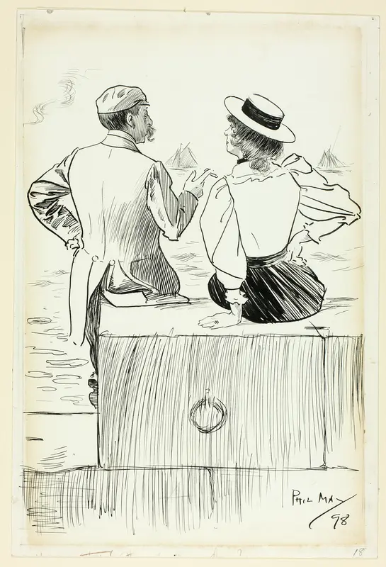 Man and Woman Sitting on Wharf Wall Art by Philip William May - High-Resolution Digital Print