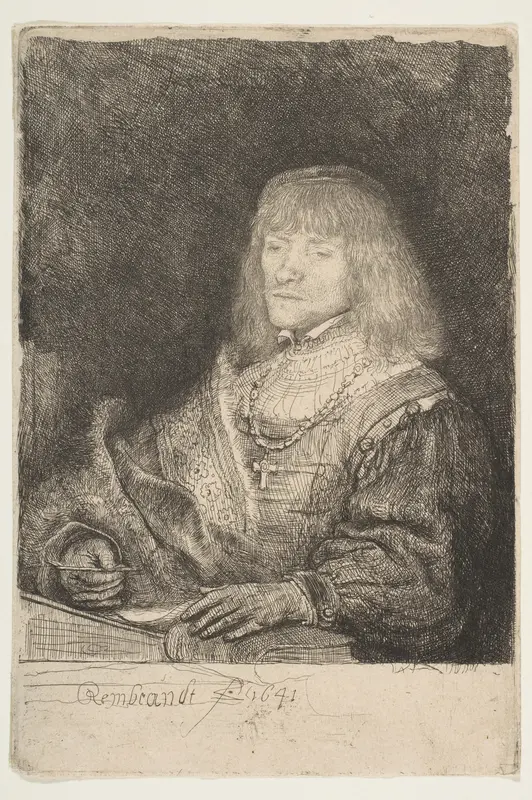 Man at a Desk Wearing a Cross and Chain Wall Art by Rembrandt (Rembrandt van Rijn) - High-Resolution Digital Print