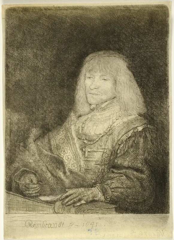 Man at a Desk Wearing a Cross and Chain Wall Art by Rembrandt van Rijn - High-Resolution Digital Print
