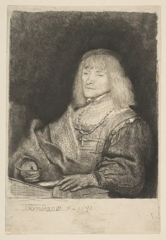 Man at Desk, Wearing Cross and Chain Wall Art by Rembrandt (Rembrandt van Rijn) - High-Resolution Digital Print