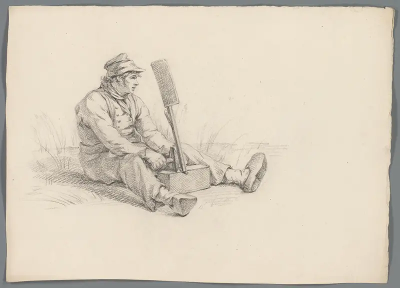 Man bewerkt een blok met een hamer Wall Art by anonymous - High-Resolution Digital Print