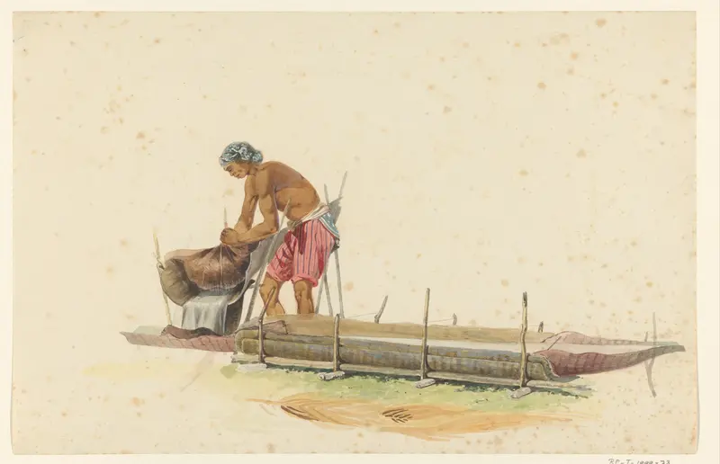 Man bezig het merg van de sagopalm tot meel te bewerken Wall Art by Ernest Alfred Hardouin - High-Resolution Digital Print