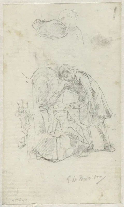 Man buigt zich over een kind, dat in een stoel zit Wall Art by George Hendrik Breitner - High-Resolution Digital Print