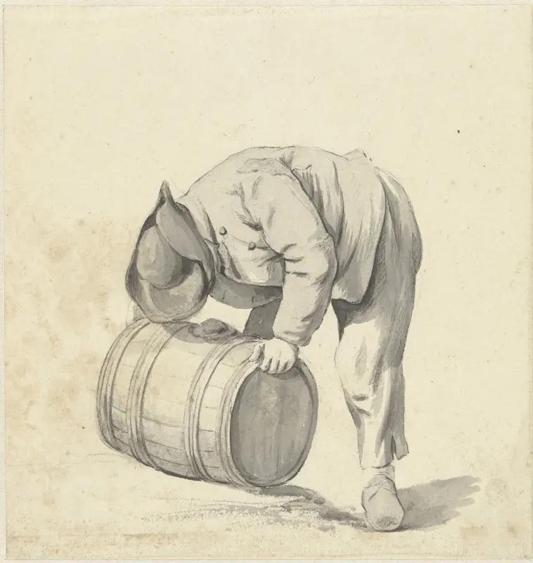 Man buigt zich voorover om een ton op te tillen Wall Art by Jacob Ernst Marcus - High-Resolution Digital Print