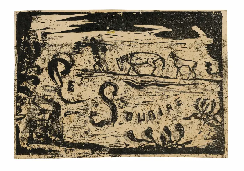 Man Carrying Bananas Followed by Two Horses, headpiece for Le sourire