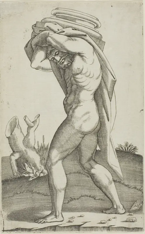 Man Carrying the Base of a Column Wall Art by Agostino dei Musi - High-Resolution Digital Print