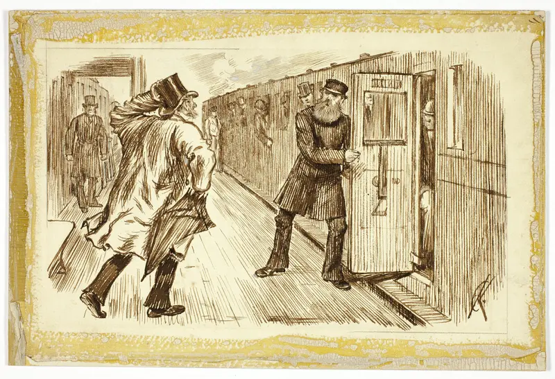 Man Catching Train Wall Art by Charles Samuel Keene - High-Resolution Digital Print