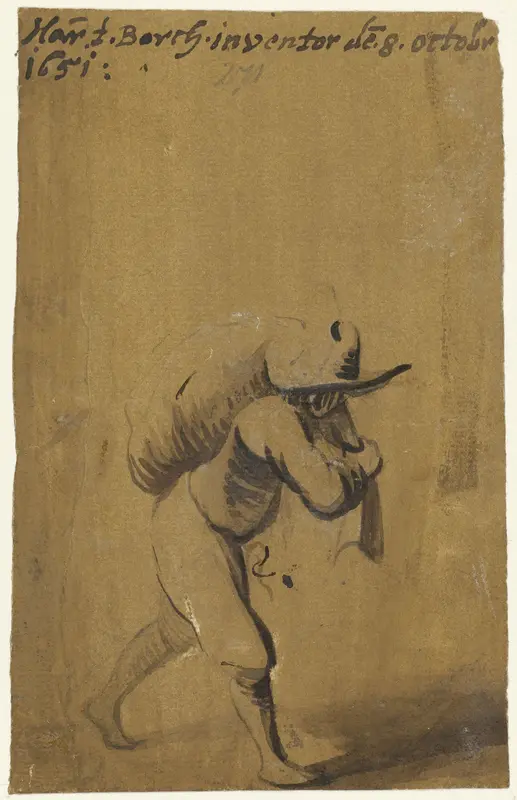 Man die een zak op zijn rug draagt, naar rechts Wall Art by Unknown - High-Resolution Digital Print