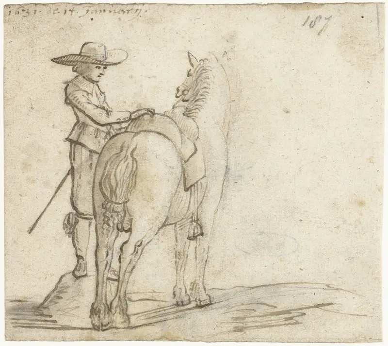 Man die het zadel van een paard verschikt Wall Art by Gerard ter Borch (II) - High-Resolution Digital Print
