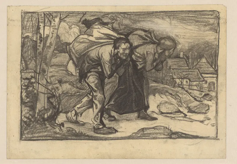 Man en een vrouw met zware zakken op de rug Wall Art by Johannes Josephus Aarts - High-Resolution Digital Print