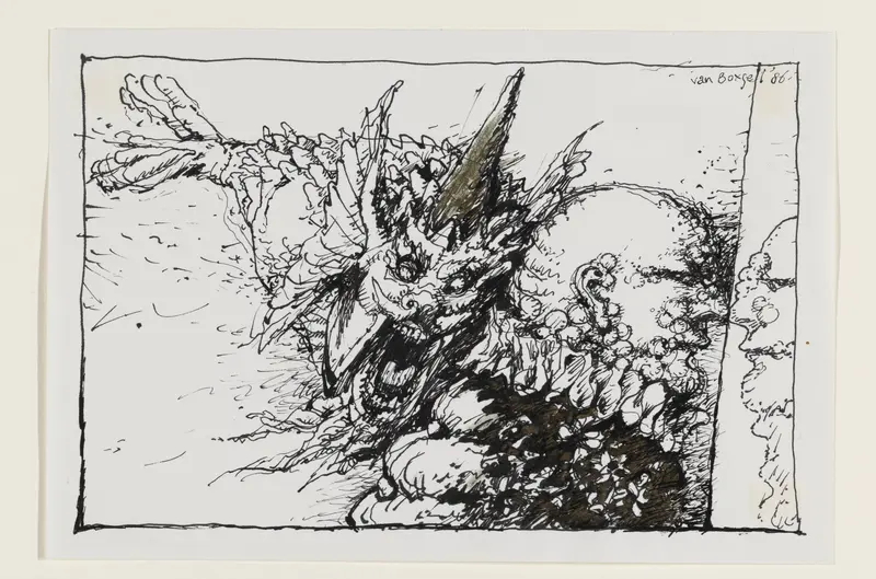 Man en face met monster Wall Art by Unknown - High-Resolution Digital Print