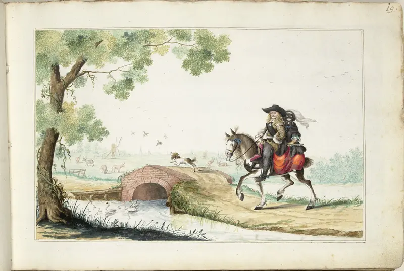 Man en gemaskerde vrouw te paard Wall Art by Unknown - High-Resolution Digital Print