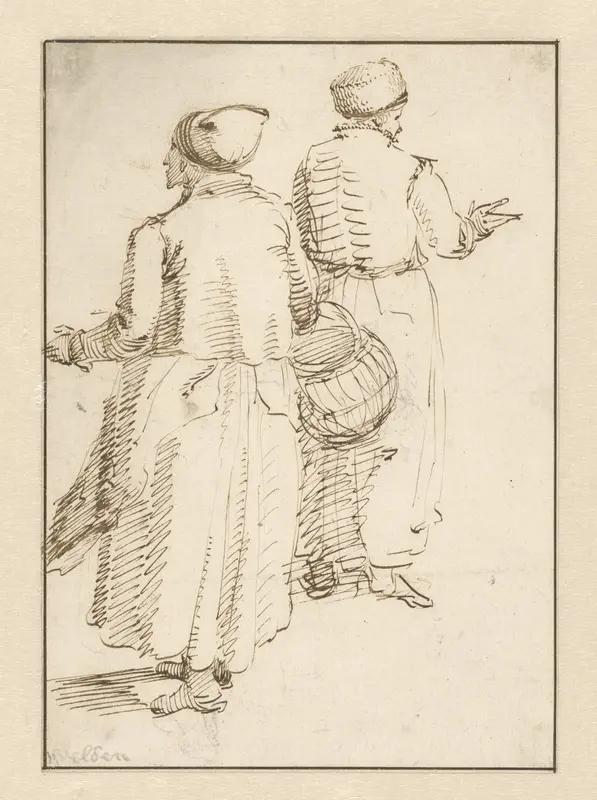 Man en vrouw in boerenkleding, op de rug gezien Wall Art by Unknown - High-Resolution Digital Print