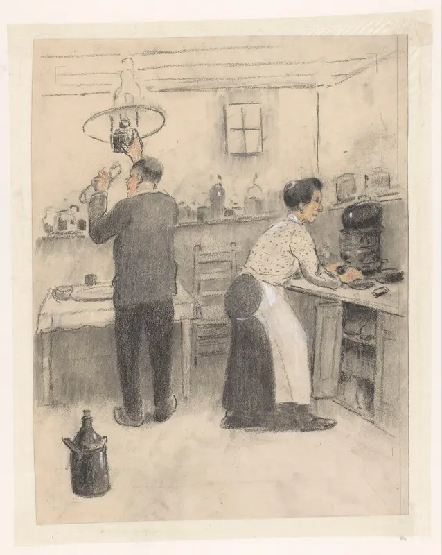 Man en vrouw in de keuken Wall Art by Unknown - High-Resolution Digital Print
