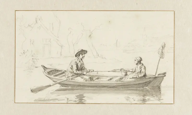 Man en vrouw in roeiboot Wall Art by Pieter Bartholomeusz. Barbiers - High-Resolution Digital Print