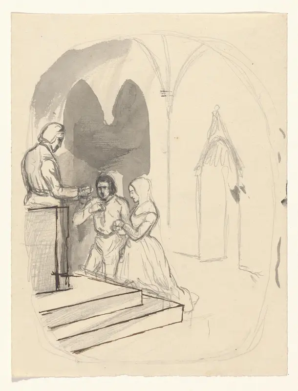Man en vrouw knielend voor een priester Wall Art by anonymous - High-Resolution Digital Print