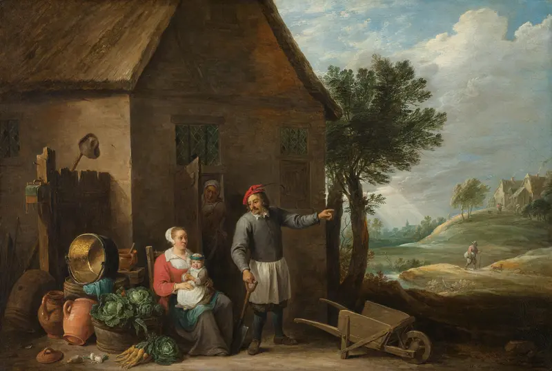 Man en vrouw met een kind voor een boerderij Wall Art by David Teniers (II) - High-Resolution Digital Print