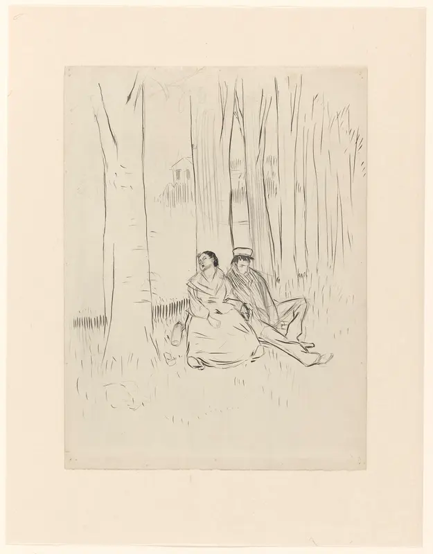 Man en vrouw, zittend slapend in het bos Wall Art by Henricus - High-Resolution Digital Print