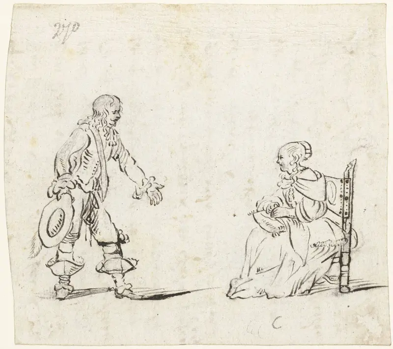 Man groet een zittende vrouw Wall Art by Gesina ter Borch - High-Resolution Digital Print