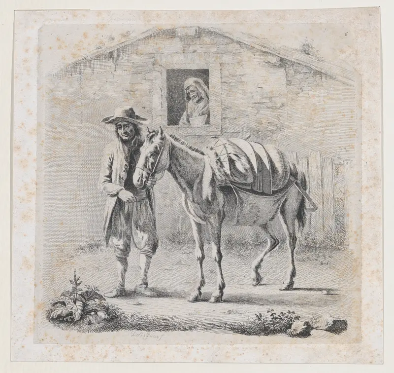 Man Holding a Mule before a House Wall Art by Anonymous, French, early 19th century - High-Resolution Digital Print
