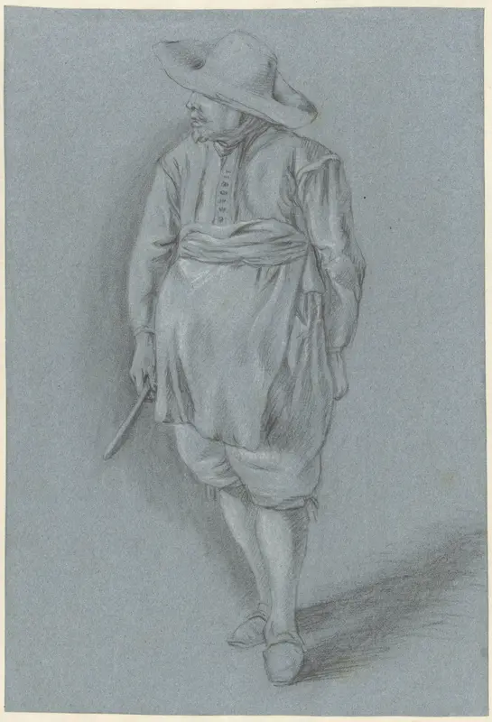 Man in 17e-eeuwse kledij met hoed, schort en mes Wall Art by Unknown - High-Resolution Digital Print