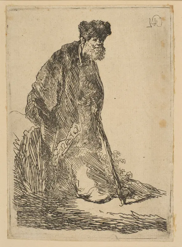 Man in a Cloak and Fur Cap, Leaning against a Bank Wall Art by Rembrandt (Rembrandt van Rijn) - High-Resolution Digital Print