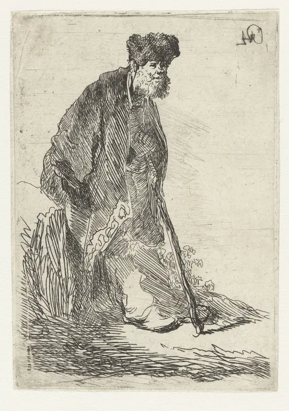 Man in a coat and fur cap leaning against a bank Wall Art by Unknown - High-Resolution Digital Print