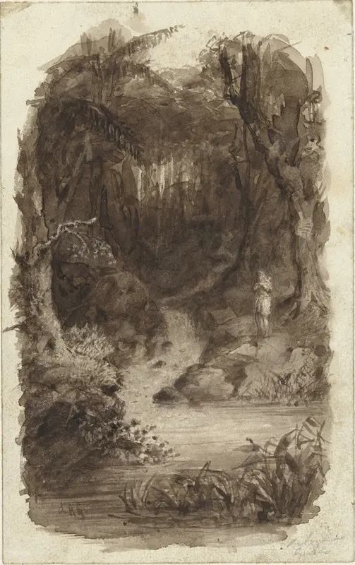 Man in tropisch bos, staande bij water Wall Art by Johannes Christiaan d' Arnaud Gerkens - High-Resolution Digital Print